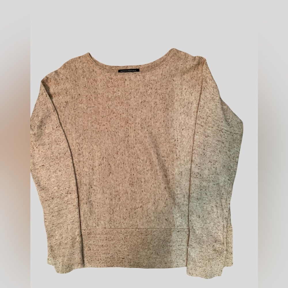 Banana Republic Sz XS Scoop Neck Marbled Oatmeal Long Sleeve Sweater very roomy - Picture 2 of 8